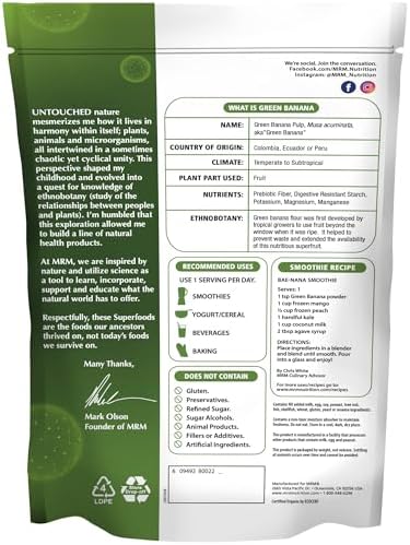 MRM Polvo de Plátano Verde Orgánico - Superalimento Prebiótico, Almidón Resistente Digestivo, Alternativa de Harina para Cocinar y Batidos, Sin - imagen 2