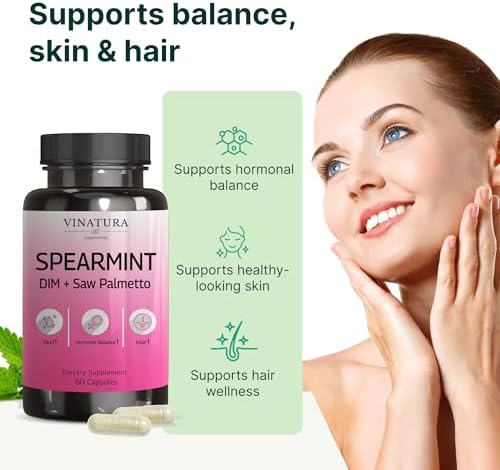 Suplemento de Cápsulas de Menta Verde VINATURA - Extracto de Hoja de Menta con DIM y Saw Palmetto, para el Vello No Deseado, Salud Femenina y Piel, - imagen 3