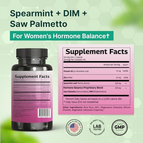 Suplemento de Cápsulas de Menta Verde VINATURA - Extracto de Hoja de Menta con DIM y Saw Palmetto, para el Vello No Deseado, Salud Femenina y Piel, - imagen 4