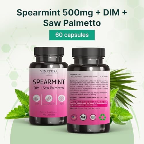 Suplemento de Cápsulas de Menta Verde VINATURA - Extracto de Hoja de Menta con DIM y Saw Palmetto, para el Vello No Deseado, Salud Femenina y Piel, - imagen 8