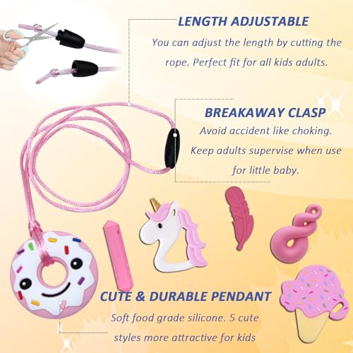 Collares Masticables Sensoriales para Niñas, Paquete de 6, Joyería para Autismo, Juguetes Masticables para Niños con TDAH o Necesidades Especiales, - imagen 5