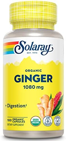 SOLARAY Jengibre Orgánico 1080 mg - Suplementos de Jengibre - Alivia Náuseas y Vómitos por Mareo, Apoya la Salud Articular - Vegano, Sin Somnolencia, - imagen 1