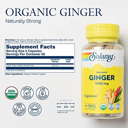 SOLARAY Jengibre Orgánico 1080 mg - Suplementos de Jengibre - Alivia Náuseas y Vómitos por Mareo, Apoya la Salud Articular - Vegano, Sin Somnolencia, - imagen 2