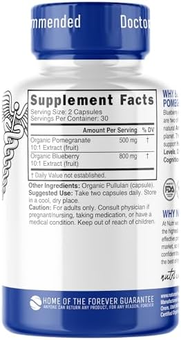 Suplemento Orgánico de Arándano y Granada Nutri Organic 1300mg - 800mg Extracto 10:1 & 500mg Extracto de Granada 10:1 - Orgánico Certificado USDA - - imagen 2
