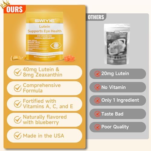 Gomitas Swiyie de Luteína – Suplemento vitamínico y mineral para los ojos con 20mg de Luteína y 4mg de Zeaxantina – 60 gomitas sabor natural para la - imagen 8