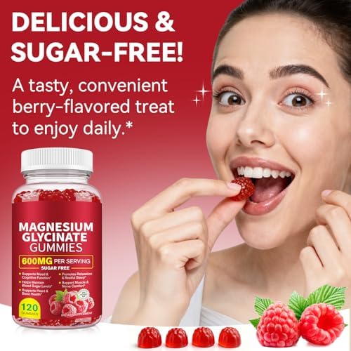Gomitas de Magnesio Glicinato (Frambuesa) 600mg, Sin Azúcar, con Magnesio L-Treonato, Calcio, Potasio, Vitamina D3, B6 y CoQ10, 120 piezas - imagen 6