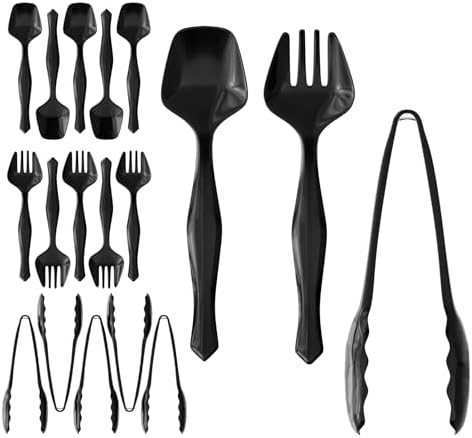 Set de Utensilios de Servicio de Plástico Negro de 18 Piezas - 6 Cucharas, 6 Pinzas y 6 Tenedores Desechables para Fiestas - imagen 1