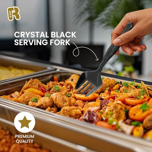 Set de Utensilios de Servicio de Plástico Negro de 18 Piezas - 6 Cucharas, 6 Pinzas y 6 Tenedores Desechables para Fiestas - imagen 2