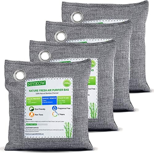 Bolsas de Carbón Activado NIYIKOW para Absorción de Olores (Grande, 4Pack x 200g), Purificadores de Aire de Carbón de Bambú para Hogar, Auto, Closet - imagen 1