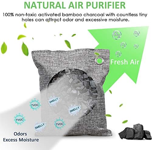 Bolsas de Carbón Activado NIYIKOW para Absorción de Olores (Grande, 4Pack x 200g), Purificadores de Aire de Carbón de Bambú para Hogar, Auto, Closet - imagen 2
