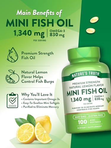 Aceite de Pescado Omega 3 Mini de Nature's Truth | 1340 mg | 100 Cápsulas Blandas | Sabor Limón Sin Eructos | Suplemento Sin OGM y Sin Gluten - imagen 5