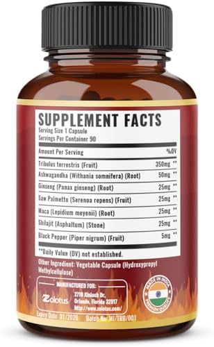 Cápsulas de Tribulus Terrestris con Ashwagandha, Ginseng Panax, Saw Palmetto, Maca y Shilajit - 90 Cápsulas - Suministro para 3 Meses - imagen 2