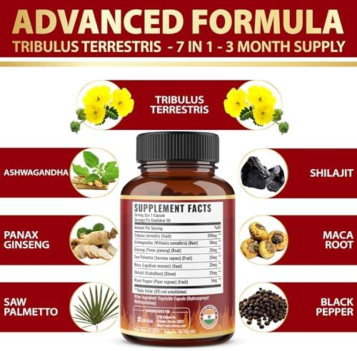 Cápsulas de Tribulus Terrestris con Ashwagandha, Ginseng Panax, Saw Palmetto, Maca y Shilajit - 90 Cápsulas - Suministro para 3 Meses - imagen 6