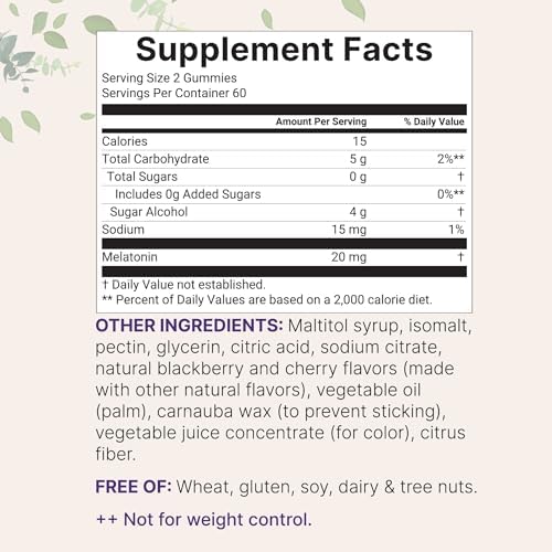 Gomitas de Melatonina Micro Ingredients 20mg para Adultos, 120 Piezas | Ayuda para Dormir, Sabor Sin Azúcar a Mora y Cereza | No Habituales, Sin OGM, - imagen 4