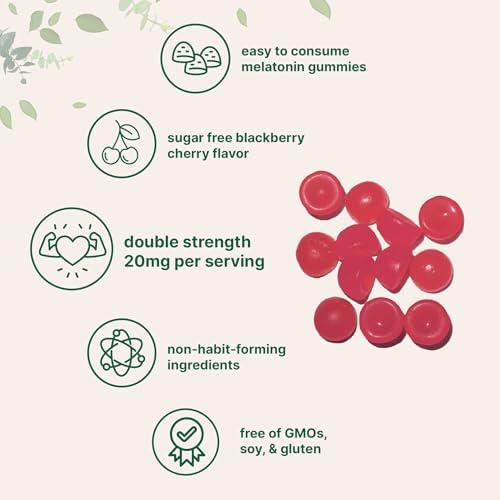Gomitas de Melatonina Micro Ingredients 20mg para Adultos, 120 Piezas | Ayuda para Dormir, Sabor Sin Azúcar a Mora y Cereza | No Habituales, Sin OGM, - imagen 5