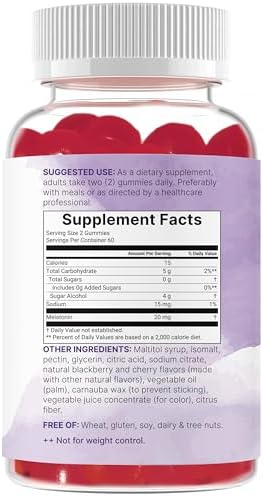 Gomitas de Melatonina Micro Ingredients 20mg para Adultos, 120 Piezas | Ayuda para Dormir, Sabor Sin Azúcar a Mora y Cereza | No Habituales, Sin OGM, - imagen 7