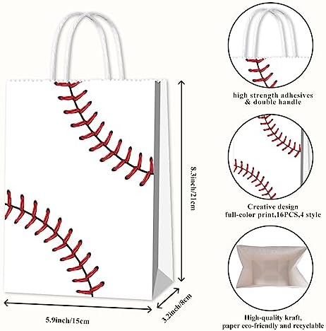 BQK 16 Piezas de Bolsas de Snack de Béisbol para Niños con Asas - Bolsas de Regalo y Fiestas de Béisbol para Cumpleaños - imagen 6