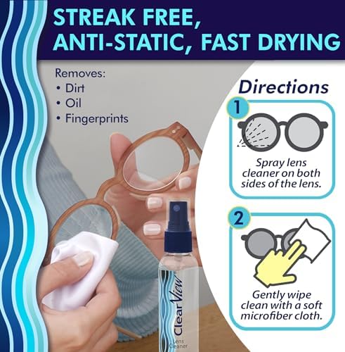 Kit de Limpiador de Lentes Clear View – 4 Botellas + 4 Paños de Microfibra | Spray Limpiador Sin Rayas para Gafas y Pantallas | Seguro para Lentes AR - imagen 3