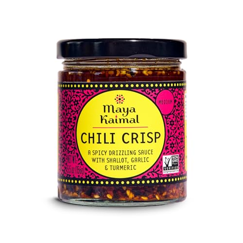 Chili Crisp Maya Kaimal, Picante Medio - Aceite estilo Tarka Indio con Ajo Frito, Chalotes y Copos de Chile - Condimento Panasiático para Fideos, - imagen 1