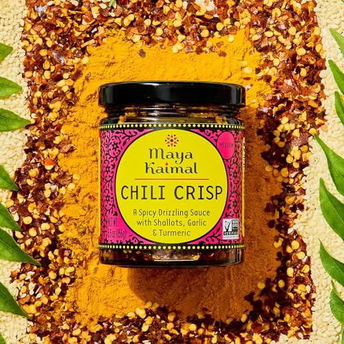 Chili Crisp Maya Kaimal, Picante Medio - Aceite estilo Tarka Indio con Ajo Frito, Chalotes y Copos de Chile - Condimento Panasiático para Fideos, - imagen 5