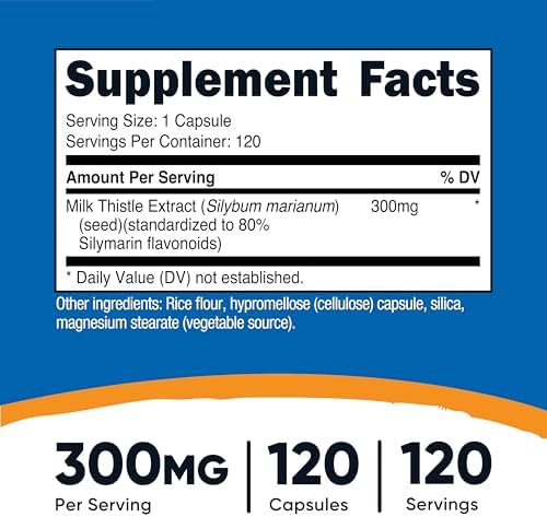 Cápsulas de Cardo Mariano Nutricost 300mg, 120 Cápsulas (80% Silimarina) - Sin Gluten y No OGM - imagen 2
