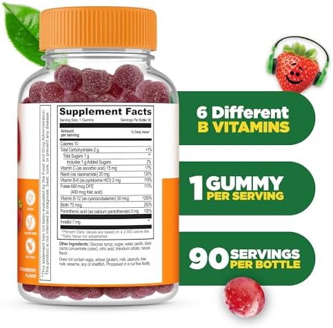 Vitaminas B Complejo Lifeable para Niños | con VIT C | Gominolas Veganas de Sabor Delicioso | Apoyo Energético y Nervioso | 90 Gominolas - imagen 2