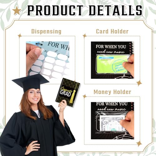 Libro de Tarjetas de Regalo Fprl para Graduación 7 x 5 Pulgadas, 20 Páginas, Organizador de Tarjetas, Álbum de Supervivencia para Graduados (Negro) - imagen 3