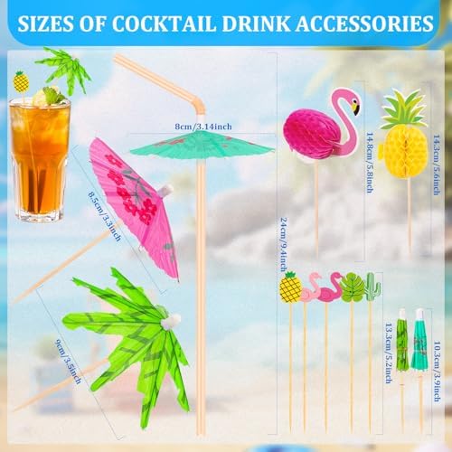 Sombrillas para Bebidas Paxcoo, 180 Piezas de Accesorios para Cócteles Incluye Popotes con Sombrilla, Palillos Decorativos para Fiestas Aloha - imagen 4