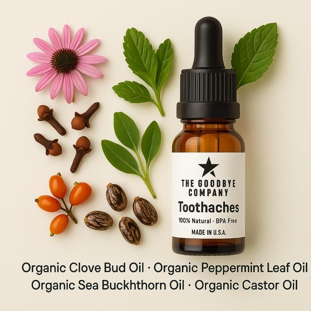 Aceite Orgánico para Alivio de Dolor de Muela The Goodbye Company – Mezcla Pura con Hoja de Menta, Espino Marino y Aceite de Ricino – Fórmula Natural - imagen 3