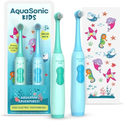 Set de Cepillo de Dientes Eléctrico Aquasonic para Niños de 3 Años en Adelante | Cerdas Suaves, Cabezal Oscilante, Batería Incorporada | Aventuras - imagen 1
