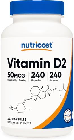 Suplemento de Vitamina D2 Nutricost (2000 UI) 240 Cápsulas - Vegano, Sin OGM, Libre de Gluten, Probado por Terceros - imagen 1
