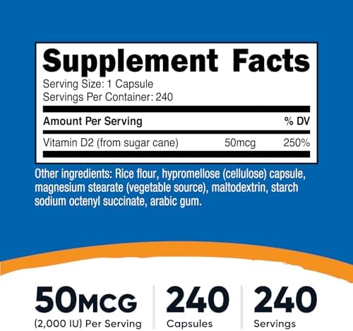 Suplemento de Vitamina D2 Nutricost (2000 UI) 240 Cápsulas - Vegano, Sin OGM, Libre de Gluten, Probado por Terceros - imagen 2