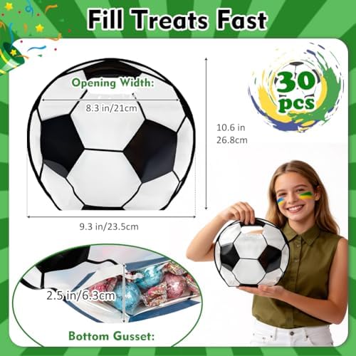 Shintop 30 piezas de bolsas de bocadillos de fútbol, bolsas de plástico con asas y cierre, ideales para regalos de equipo, golosinas del día del - imagen 2