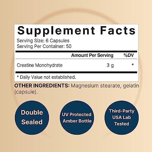 NatureBell Cápsulas de Creatina Monohidratada 3,000mg por Porción, 300 Contenido | Creatina Micronizada, Sin Sabor | Apoyo para Pre-entrenamiento y - imagen 2