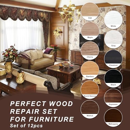 Kit de Reparación de Madera Hupeyna, 12 Colores, Relleno para Arañazos, Grietas y Descoloración en Muebles, Pisos, Puertas y Mesas - imagen 6