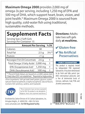 Carlson - Paquetes Grab + Go de Omega Máximo 2000, 2000 mg de Omega-3, Aceite de Pescado Noruego, Cápsulas de Aceite de Pescado Sostenible, Limón, 30 - imagen 6