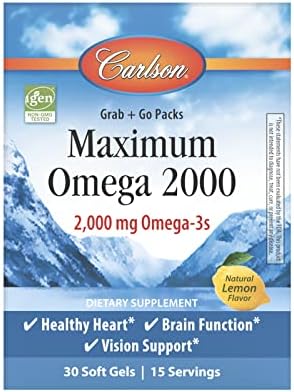Carlson - Paquetes Grab + Go de Omega Máximo 2000, 2000 mg de Omega-3, Aceite de Pescado Noruego, Cápsulas de Aceite de Pescado Sostenible, Limón, 30 - imagen 8