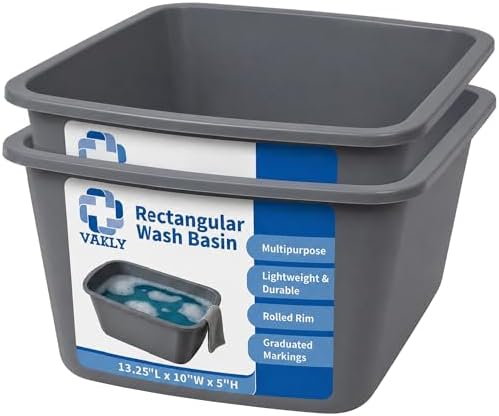 Lavabos Vakly – Cubetas Rectangulares de Plástico para Hospital (Paquete de 2) Pequeñas de 7 Qt - Lavabo Portátil para Lavado, Limpieza, Baño de - imagen 1