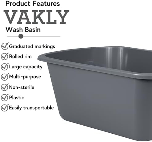Lavabos Vakly – Cubetas Rectangulares de Plástico para Hospital (Paquete de 2) Pequeñas de 7 Qt - Lavabo Portátil para Lavado, Limpieza, Baño de - imagen 2