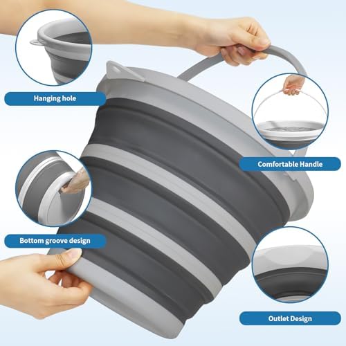 Cubeta Plegable Gronivex de 9.8 Litros con Asa - Cubeta Portátil para Lavado de Autos, Camping, RV, Barco y Pesca - Cubeta Multiusos Ahorra Espacio, - imagen 4
