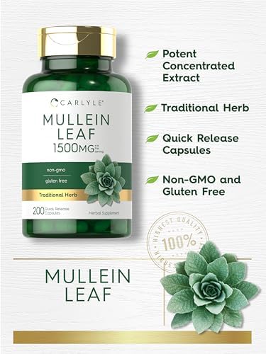 Extracto de Hoja de Mullein Carlyle | 200 Cápsulas | Verbascum Thapsus | Suplemento No GMO, Libre de Gluten - imagen 3