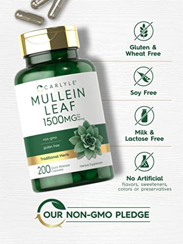 Extracto de Hoja de Mullein Carlyle | 200 Cápsulas | Verbascum Thapsus | Suplemento No GMO, Libre de Gluten - imagen 4
