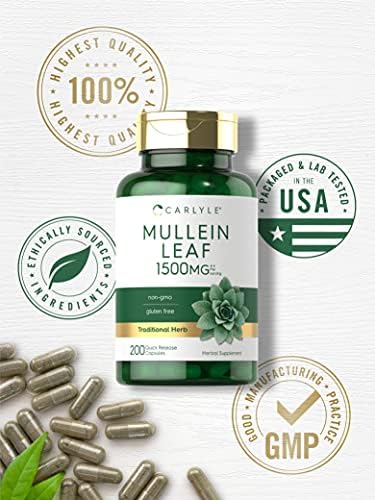 Extracto de Hoja de Mullein Carlyle | 200 Cápsulas | Verbascum Thapsus | Suplemento No GMO, Libre de Gluten - imagen 5