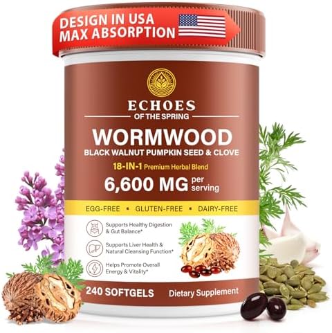 Limpieza de Ajenjo, Nogal Negro y Clavo para Humanos – Fórmula Herbal 18 en 1 para Salud Digestiva, 6600mg por Porción, 240 Softgels, Suministro para - imagen 1