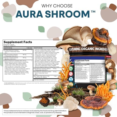 Suplemento de Hongos AuraShroom: Melena de León, Cola de Pavo, Cordyceps, Reishi, Shiitake, Chaga, Ostra - 60 Cápsulas para Estrés y Soporte - imagen 5