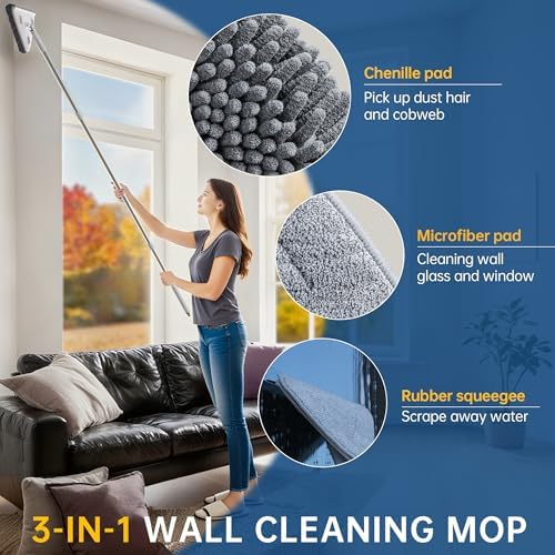 Mopa Limpiadora POPMOP para Paredes con Mango Largo, Duster con Extensión, 6 Paños Reutilizables, 3 en 1 para Paredes, Techos, Ventanas y Pisos - imagen 2