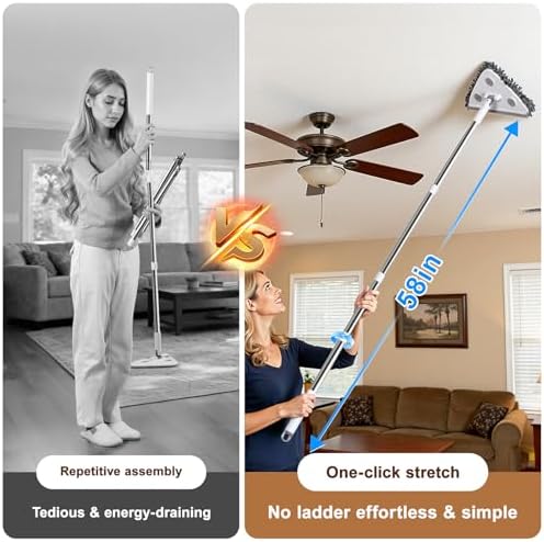 Mopa Limpiadora POPMOP para Paredes con Mango Largo, Duster con Extensión, 6 Paños Reutilizables, 3 en 1 para Paredes, Techos, Ventanas y Pisos - imagen 4
