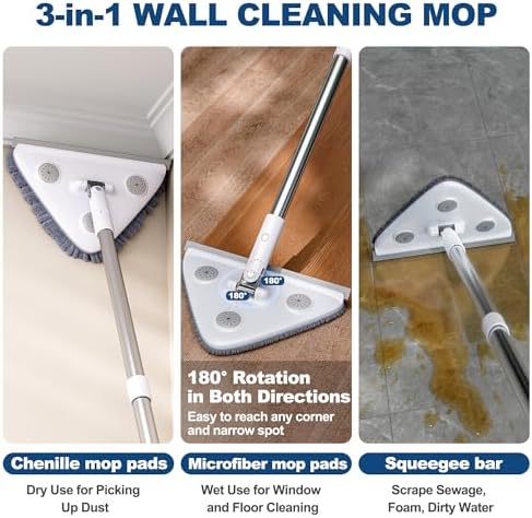 Mopa Limpiadora POPMOP para Paredes con Mango Largo, Duster con Extensión, 6 Paños Reutilizables, 3 en 1 para Paredes, Techos, Ventanas y Pisos - imagen 7