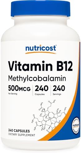 Suplemento de Vitamina B12 Nutricost (500mcg) 240 Cápsulas - Methylcobalamina, Vegano, Sin OGM, Sin Gluten - imagen 1