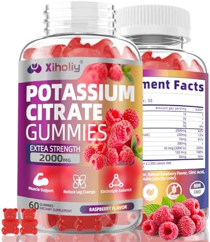 Gomitas de Citrato de Potasio 2000mg, Suplemento Electrolítico Potente con Magnesio, Zinc y Vitaminas C, D3 y K2, 60 Chews para Equilibrio - imagen 1